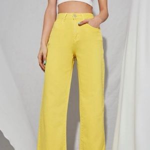 Shein Yellow High Waisted- Wide Leg Jeans, Size L/8-10